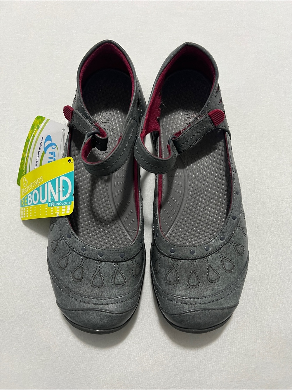 BareTraps Gray Mary Jane Flats with Pink Lining